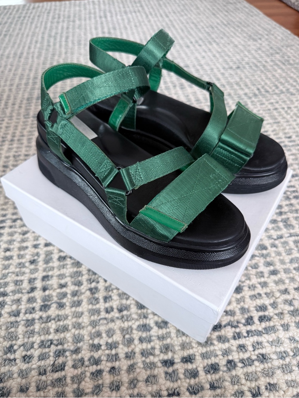 Suzanne Rae Emerald Green Platform Velcro Strap Sandals Style# Osn003